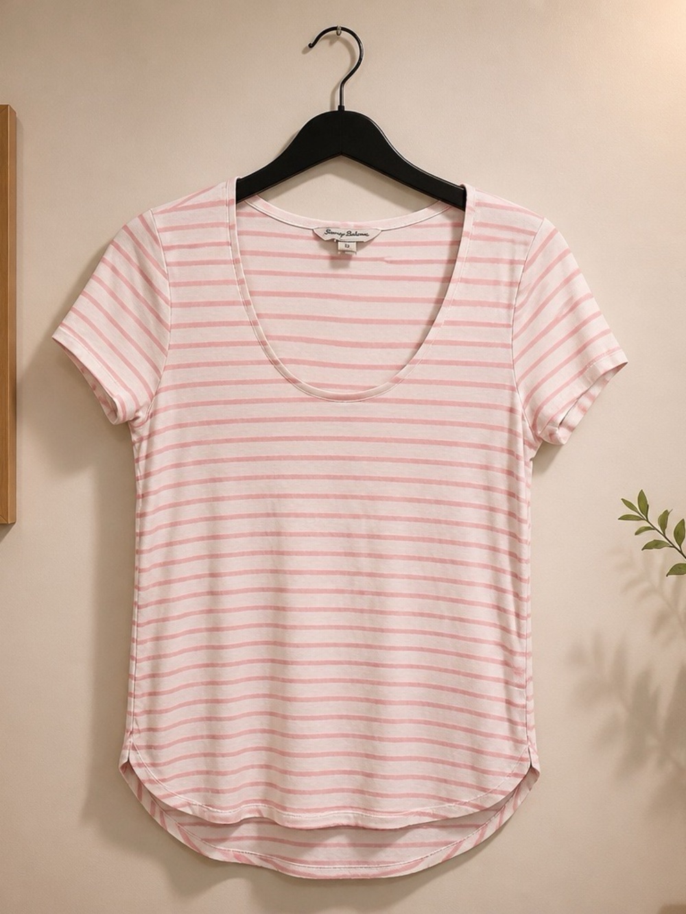 Tommy Bahama Soft Pink & White Striped Scoop Neck Tee